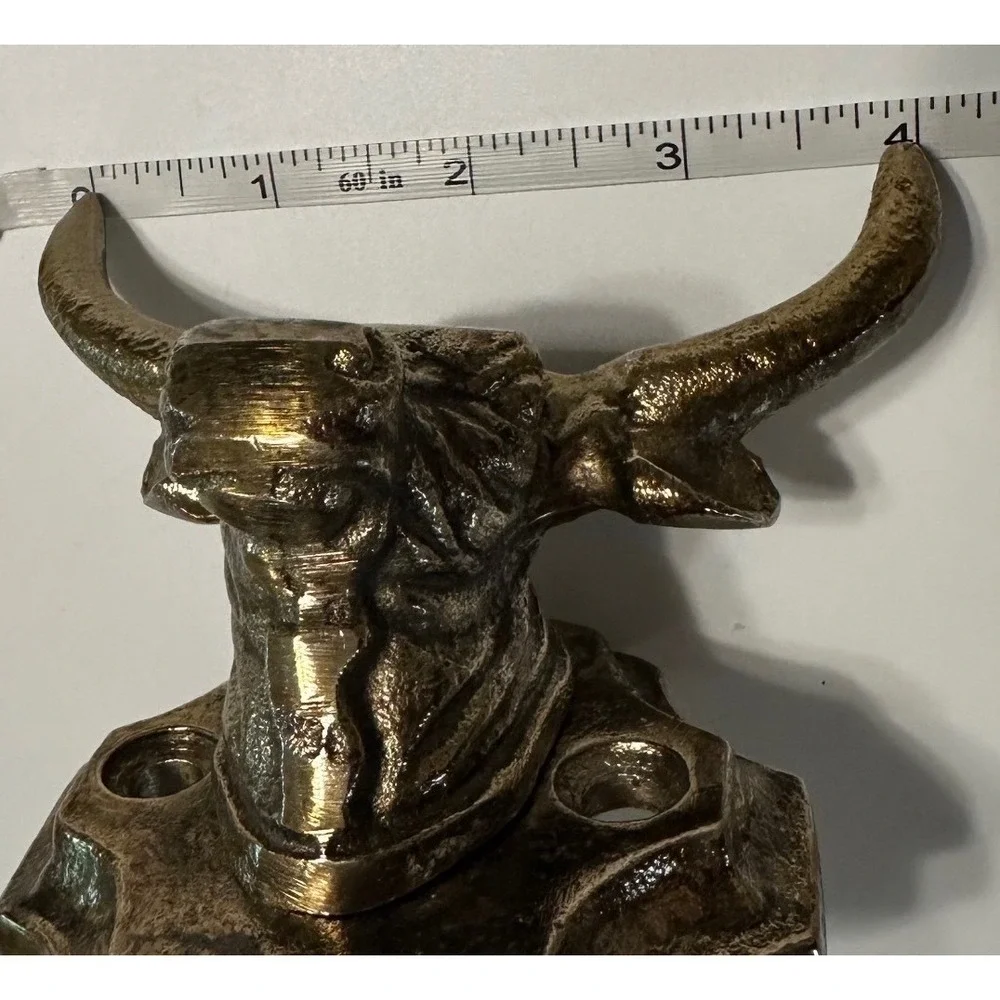 Vintage Style Cast Metal Bull Head Wall Hook Rustic Western Steer Brass Tone